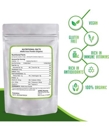 XPRS Nutra Organic Alfalfa Powder - Premium Vegan Supplement with Calcium, Antioxidants, and Vitamins - 4oz Farmer Alfalfa for Kids and Adults - Vegan Friendly - Buy Online on GoSupps.com