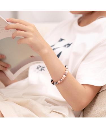 Stress Reduction Aromatherapy Gift for Women | Walnut Aromateller & Lava Stone Bracelet - Calming Essential Oil | Unique Birthday & Friendship Gift - Zebra-Jaspis Walnut Bat (19cm) - Buy Online on GoSupps.com