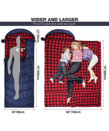 REDCAMP Flannel Sleeping Bag for Adults with Detachable Hood - Comfortable Cotton Camping Bag - Red/Grey/Blue - 3lbs Filling - Buy Online on GoSupps.com