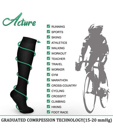 Acture 6 Pairs Compression Socks 15-20mmHg for Men & Women - Ideal for Running, Athletic, Medical, Pregnancy, Travel - Black - Large-X-Large - Buy Online on GoSupps.com