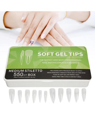 550 Tablets Long Clear Nails Ultra Thin Clear Stiletto Fake Nails Set Long Full Cover Almond Shaped with Rhinestones Designs for Wedding Dating Party Acrylic Nail Tips Kit - Buy Online on GoSupps.com
