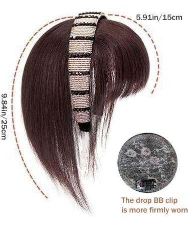 Headssband with Bangs 9.8 inch Clip on Bangs Synthetic Rhinestone Stylish Natural Bangs Hair Clip for Women Girls Brown Drk Brown - Buy Online on GoSupps.com