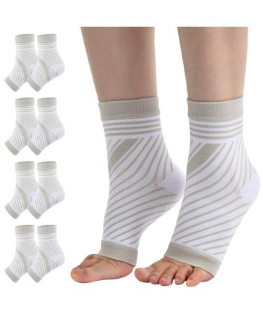 cheap4uk 4 Pairs Neuropathy Socks Plantar Fasciitis Foot Compression Socks Support for Men & Women Sports Injury Recovery Arch Support Anti-Slip Breathable Soothe Socks for Pain Relief S White