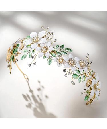 SWEETV Gold Flower Bridal Headband Tiara | Crystal Wedding Headpiece for Bride - Buy Online on GoSupps.com