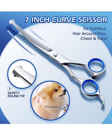 Gimars 5 in 1 Professional Dog Grooming Scissors Kit - Titanium Coated Straight, Thinning, Curved Shears & Comb Set with Safety Round Tip - Heavy Duty, 4CR Material, Blue Color - Buy Online on GoSupps.com