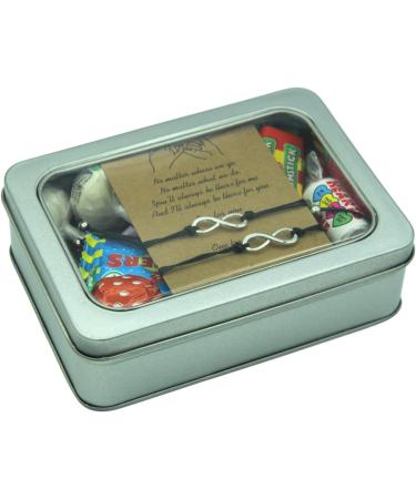 Swizzels Lollies Bundle with Love and Friendship Bracelets and TinTastic Silver Window Lid Tin - Mixed Flavours - Buy Online on GoSupps.com