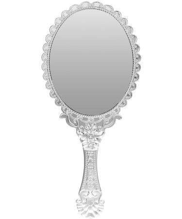 Bluelover Vintage Repousse Oval Makeup Floral Mirror Hand Held Mirrors Silver Cosmetic