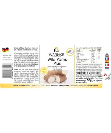 Wild yam - Extract - 100 capsules- Vegetarian - 20% diosgenin vitamin C and E beta-carotene zinc and selenium | Warnke Vitalstoffe - Quality from German pharmacies - Buy Online on GoSupps.com