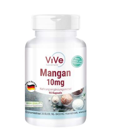 Manganese 10 mg - 90 capsules - High dosage - Essential trace element - Vegan | Quality from Germany by ViVe Supplements