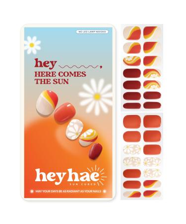 Heyhae Bandes d'ongles en gel semi-durci - Pas besoin de lampe LED - Fleurs rouges d' t - Facile appliquer et enlever - Qualit salon - 28 bandes - 1 tampon de pr paration et lime ongles