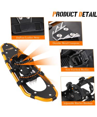 Goutone Lightweight Snowshoes with Poles - 25 Inches for Women Men Youth Kids - Aluminum Terrain Snow Shoes with Adjustable Trekking Poles and Carrying Tote Bag - Gold - Ideal for 120-180lbs - Buy Online on GoSupps.com