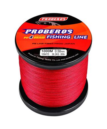 BAIKALBASS Braided Fishing Line 4 Strands Stronger Multifilament PE Braid Wire for Saltwater 6LB-100LB 110yards 328yards 547yards Super Strong Superline Red 328Yds/30LB