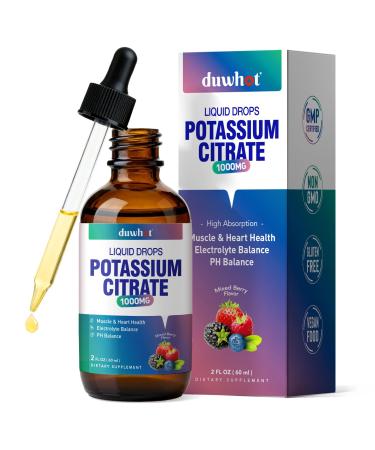 Liquid Potassium Citrate Supplement Potassium 1000mg Drops for Women & Men with Zinc Citrate Vitamin B6 Sodium & Taurine High Potassium Electrolytes 2 Fl Oz