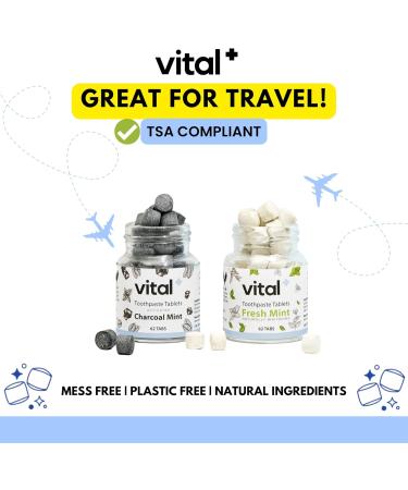 Vital Charcoal Mint Toothpaste Tabs - Natural Whitening Eco-Friendly Fluoride-Free Travel-Friendly 62 Tablets - Buy Online on GoSupps.com
