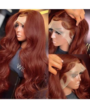 200% Density Reddish Brown Lace Front Wig Human Hair With Baby Hair Body Wave Lace Frontal Wigs For Women Bleached Knots for Women Copper Red Glueless Lace Front Human Hair Wigs Pre Plucked (20 Inch  13X4Lace Front Wigs)...