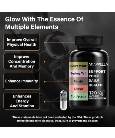 ACAPPELLA Lions Mane Supplement Capsules Cordyceps Mushroom Capsules Reishi Mushroom Mushroom Supplement 20 in 1 Genius Mushrooms Supplement with Chaga cordyceps reishi Mushroom - Buy Online on GoSupps.com