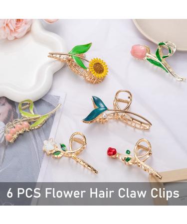 6 Pack Tulip Flower Metal Hair Claw Clips for Women - Non Slip & Strong Hold - 6 Styles for Thick & Thin Hair - Buy Online on GoSupps.com