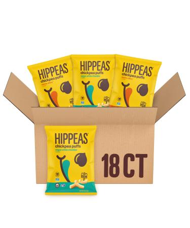 Hippeas Chickpea Puffs Cheeze Variety Pack: Vegan White Cheddar Nacho Vibes 0.8 Ounce (Pack of 18) 3g Protein 2g Fiber Vegan Gluten-Free Crunchy Plant Protein Snacks - Packaging May Vary Vegan Cheese Variety Pack 0.8oz (pack of 18)
