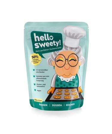 Hello Sweety - Sugar Alternative of the future 1 x 250g vegan gluten -free lactose -free - sugar substitute when baking cook sweet - replacement sugar mixture of inulin eythrit stevia and isomaltulose 250 g (1 Pack)