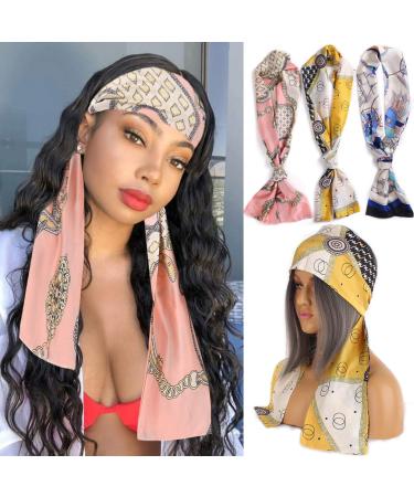 Leeven 3 Pieces Satin Edge Laying Scarf for Lace Wigs Non Slip Printed Headband Scarf for Hair Wrapping At Night 57"x5.5" Silky Wig Grip with Delicate Pattern for Makeup Wig Hat and Other Decoration 3 Count (Pack of 1) Mul…
