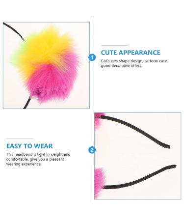 Lurrose Colorful Pom Pom Headband Bear Ears Fluffy Faux Fur Hairband Set - Buy Online on GoSupps.com