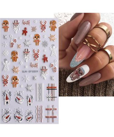 JMEOWIO 3D Embossed Christmas Glitter Nail Art Stickers Decals Self-Adhesive 5D Snowflake Xmas Winter Holiday Cute Cookies Nail Supplies Nail Art Design Decoration Accessories 4 Sheets - Buy Online on GoSupps.com