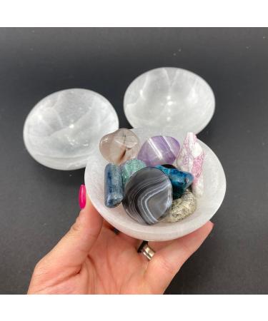 Selenite Crystal Charging Bowl - White Cleansing Altar Bowl for Meditation, Spiritual Recharging, and Crystal Decor - 6cm - Buy Online on GoSupps.com