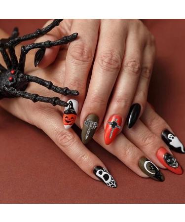 Halloween Nail Charms 32 Pcs 3D Star Moon Heart Cross Skull Spider Rhinestones - Black Nail Jewelry for DIY Nail Art - Buy Online on GoSupps.com