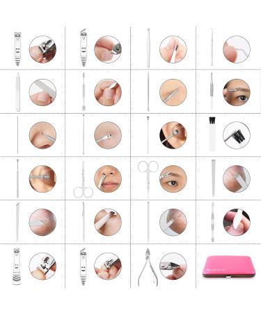 Manicure Set Professional Nail Clippers Kit Pedicure Care Tools 23pcs Stainless Steel Grooming Tools with Black PU Leather Case for Travel or Home (Pink/Silver) - Buy Online on GoSupps.com