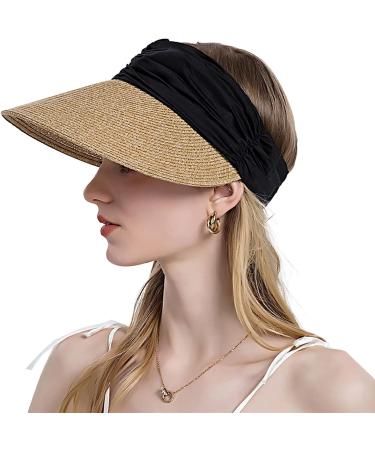 Wide Brim Visor Hat for Women - Breathable Sun Protection Cap for Outdoor Sports Golf Tennis Running & Hiking - Stylish Straw Summer Hat - Black - Buy Online on GoSupps.com