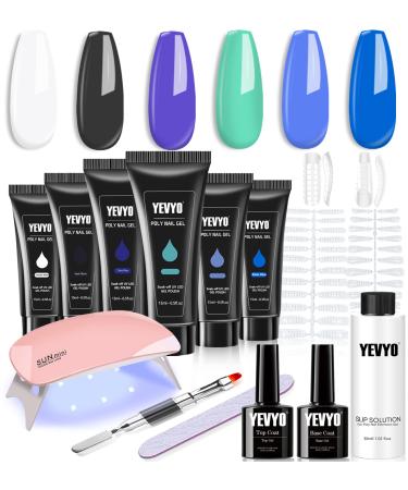 Poly Gel Nail Kit  6 Poly Nail gel Colors With Nail Lamp  Nail Extension Kit With Slip Solution Top Base Coat Builder Nails Art Tools For Beginners
