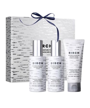 Nature Republic Birch Intensive for Men Skin Care Kit Face Wash & Moisturizer for Hydrated Skin Facial Toner (4.05 Fl.Oz) Emulsion (4.05 Fl.Oz) Cleaner (3.38 Fl.Oz) Korean Gift Sets