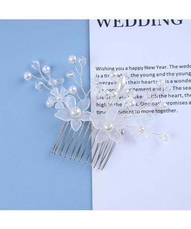 Dervivea Wedding Pearl Flower Hair Comb Rhinestone Bridal Hair Piece Silver Flower Hair Combs Vintage Crystal Hair Comb Decorative Hair Accessories for Women and Girls Headdress (Silver) - Buy Online on GoSupps.com