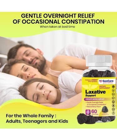 GenCare Laxative Support Gummies | Natural Senna Extract | Gentle Overnight Relief for Occasional Constipation | Non-GMO | 60 Gummies for Adults & Kids 6 - Buy Online on GoSupps.com