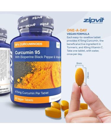 Curcumin 95 with Bioperine | 90 Vegan Tablets | 95% Active Curcumin | Vegetarian Society Approved - Buy Online on GoSupps.com