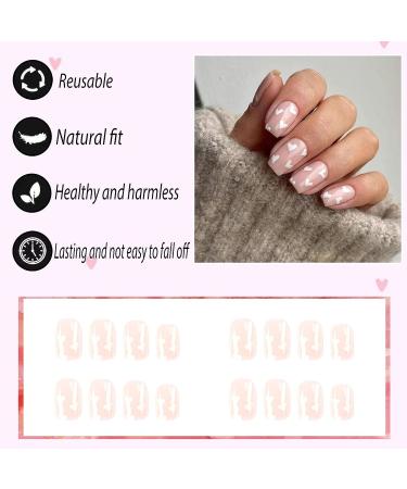 Nude Heart Design Short Square Press on Nails - Glossy Full Cover False Nails for Women - Buy Online on GoSupps.com