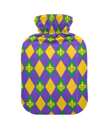 Mardi Gras Hot Water Bottle with Cover Hot Water Bottles for Pain Relief Hot Water Bag Heating Bottles for Sports Injuries 2L
