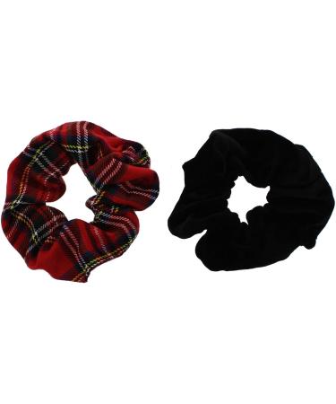 Zac's Alter Ego Set of 2 Hair Scrunchies - 1 Tartan Print and 1 Plain Velvet Black/ Red - Buy Online on GoSupps.com