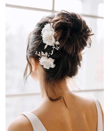 AW BRIDAL Gold Flower Wedding Hair Clips Set - Bride Hair Comb Pins Accessories - Buy Online on GoSupps.com