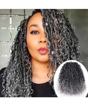  6 Packs New Goddess Curly Locs Crochet Hair 14 Inch Curly Crochet Hair Faux Locs Crochet Hair Boho Hippie Locs River locs Synthetic Hair Extensions for Braids for Black Women(14Inch，T1B/Gray) 