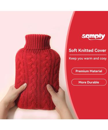 Samply 2L Hot Water Bottle with Knitted Cover for Hot & Cold Compress - Red | Hand, Feet, Neck, Shoulder Pain Relief - Buy Online on GoSupps.com