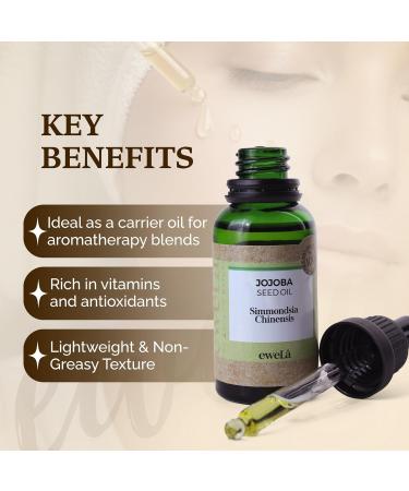 Ewela Jojoba Oil 100% Pure Cold Pressed 1 Fl Oz Lightweight Non-Greasy Carrier Oil for Skin Hair Aromatherapy Unrefined - Buy Online on GoSupps.com
