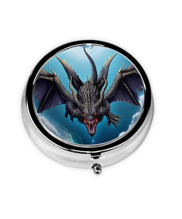 Flying Dragon Portable Metal Pill Box Round Mini 3-Compartment Plastic Insert hinged Fastening Design Suitable for Small Pills Must-Have for Travel