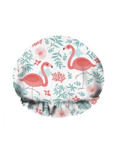 AOYEGO Pink Flamingos Bath Hair Cap Exotic Bird Floral Tropical Green Leaf Plant Reusable Shower Caps Hotel Travel Essentials Accessories for Women Girls Hair Care 10.6 x 4.3 x 0.15 Inch Pink Flamingos
