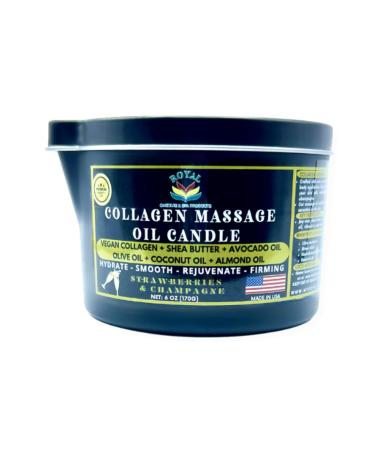 Royal Collagen Massage Oil Candle Body Massage Oil Candle Candle Massage Oil Aromatherapy Candle Couple Massage Oil Candle 6 oz. with Pouring spout - Strawberries & Champagne Scent