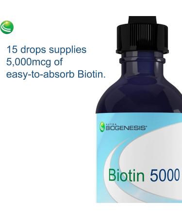 Nutra BioGenesis Biotin 5000 - Liquid Biotin Drops for Hair Skin and Nails Pure Supplement for Women and Men 5000mcg Per Serving - 2 Fl Oz (59 mL) Glass Bottle - Buy Online on GoSupps.com