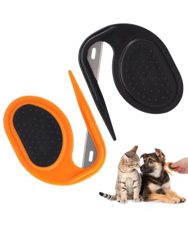 2Pcs Knotting Comb for Cats Dogs Portable Dematting Comb for Dogs Cats with Anti-Slip Handle Pet Hair Knot Remover Cat Dog Comb for Removing Tangled and Loose Hair (Black + Orange)