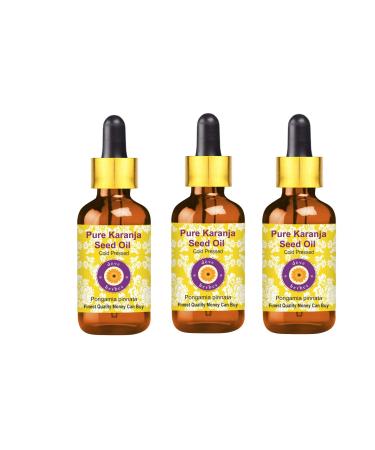 DEve Herbes Pure Karanja seed oil (pongamia pinnata) with glass dropper natural therapeutic quality cold -pressed (pack of three) 100ml x 3 (10 oz) 100 ml (3 -pack)