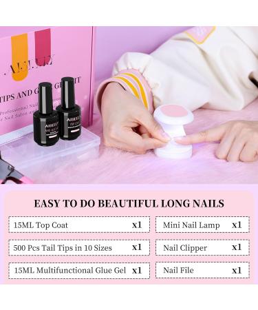 AISEELY Gel Tips Nail Extension Kit - 500pcs Clear Nail Tips, Glue Gel, Base Coat, LED Lamp, Acrylic Clipper - DIY Manicure Set - Buy Online on GoSupps.com