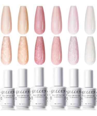 Gellen Gel Nail Polish Kit - 6 Elegant Shades Pink Rose White Nude Pearl Gel Nail Polish Set Shimmer Mermaid Gel Polish Soak Off Thread Effect Nail Art Manicure Gifts for Women Stay Chic - Buy Online on GoSupps.com